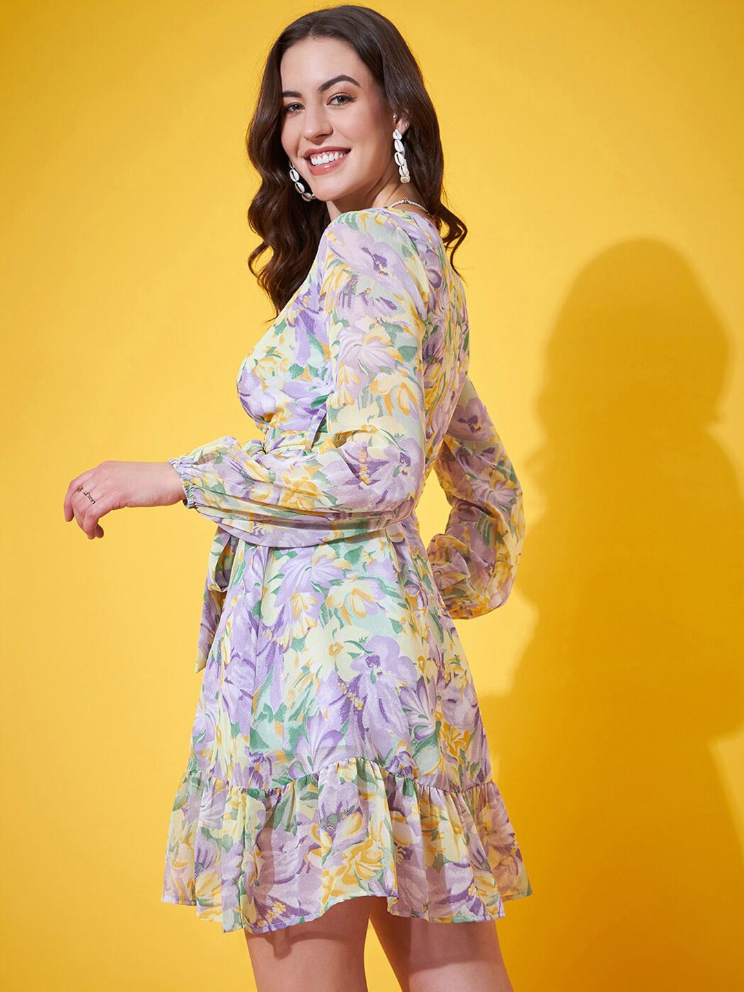 Berrylush Floral Printed V-Neck Georgette Fit & Flare Dress