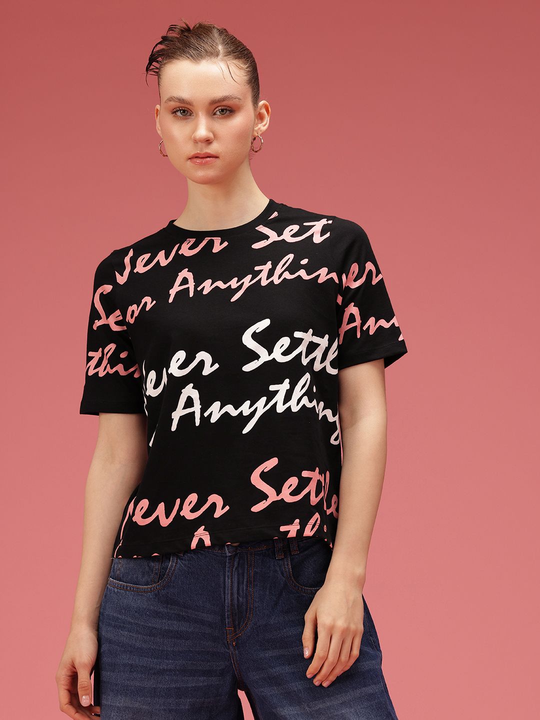 DressBerry Pure Cotton Typography Printed T-shirt
