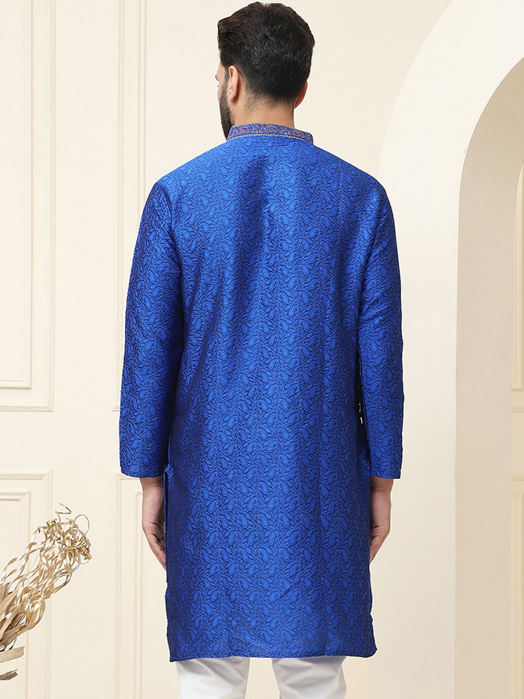SOJANYA Lelaki Biru Sulam Kurta Lurus