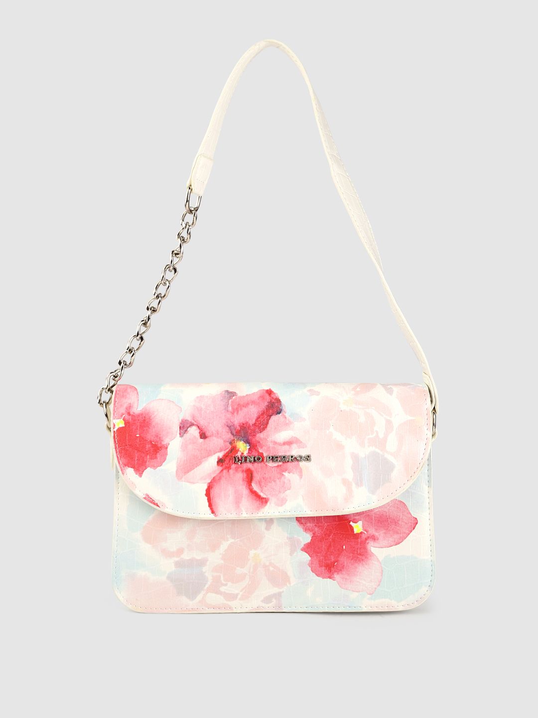 Lino Perros Women White & Pink Floral Printed Structured Shoulder Bag