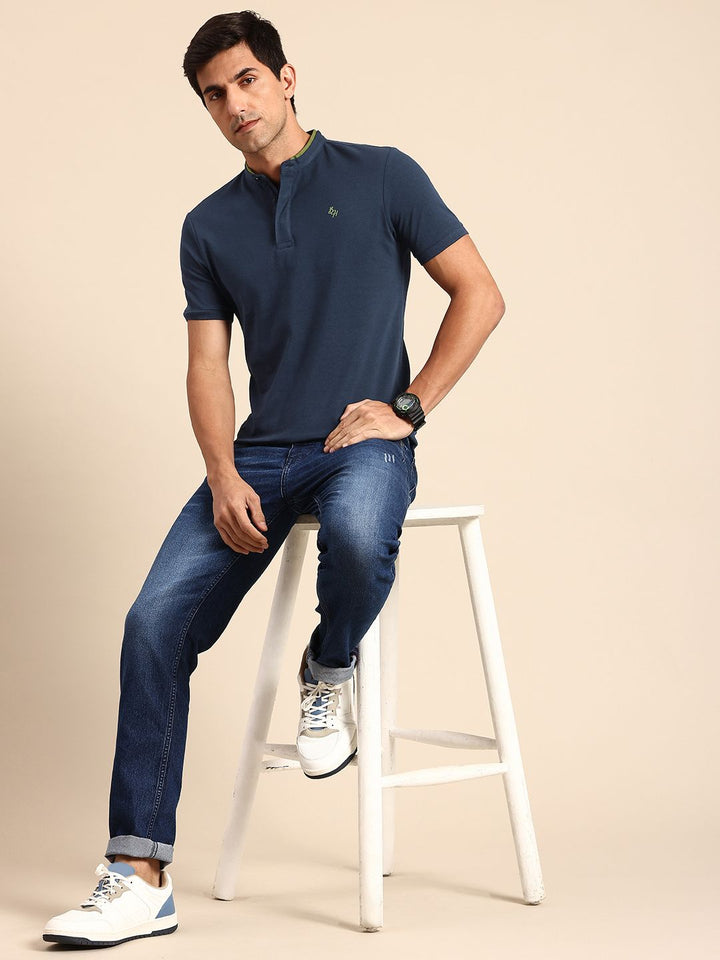 Being Human Henley Neck Pure Cotton T-shirt
