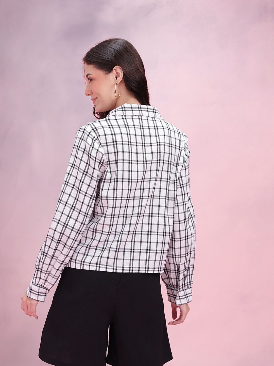 DressBerry Lapel Collar Tartan Checks Casual Shirt