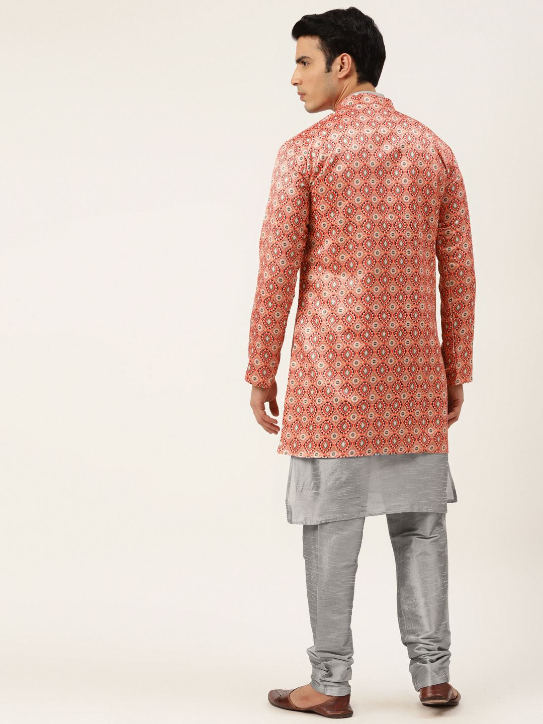 SOJANYA Kurta Lelaki Kelabu & Warna Peach dengan Churidar