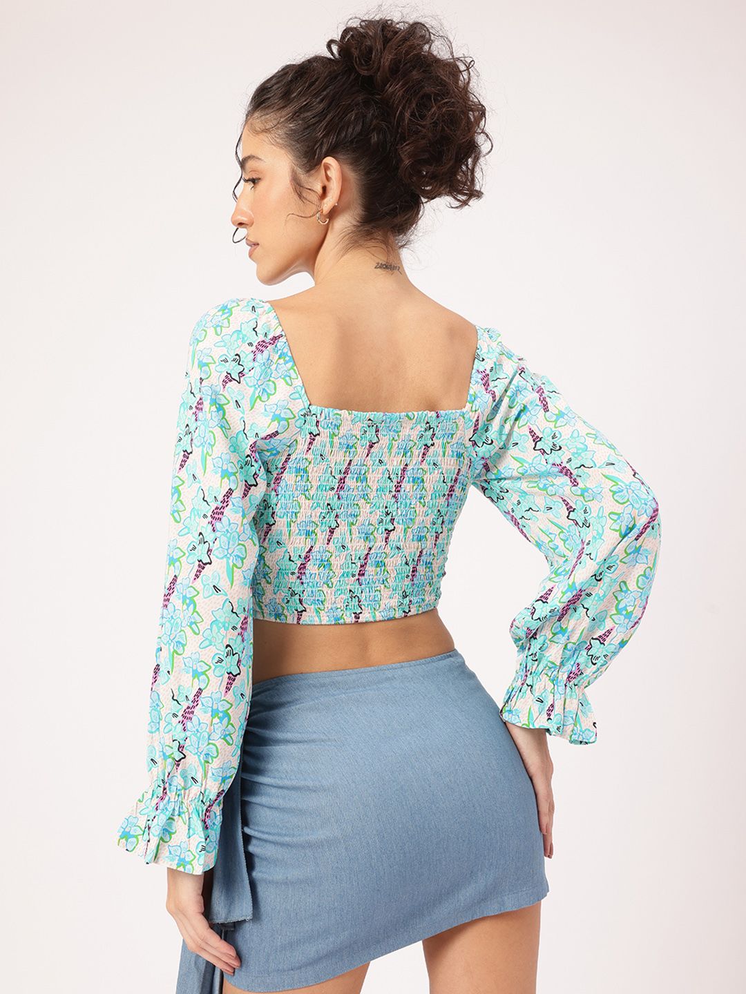 DressBerry Floral Fanatic Smocked Empire Crop Top