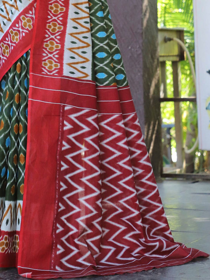 Saree mall Ethnic Motifs Poly Cotton Ikat Sarees
