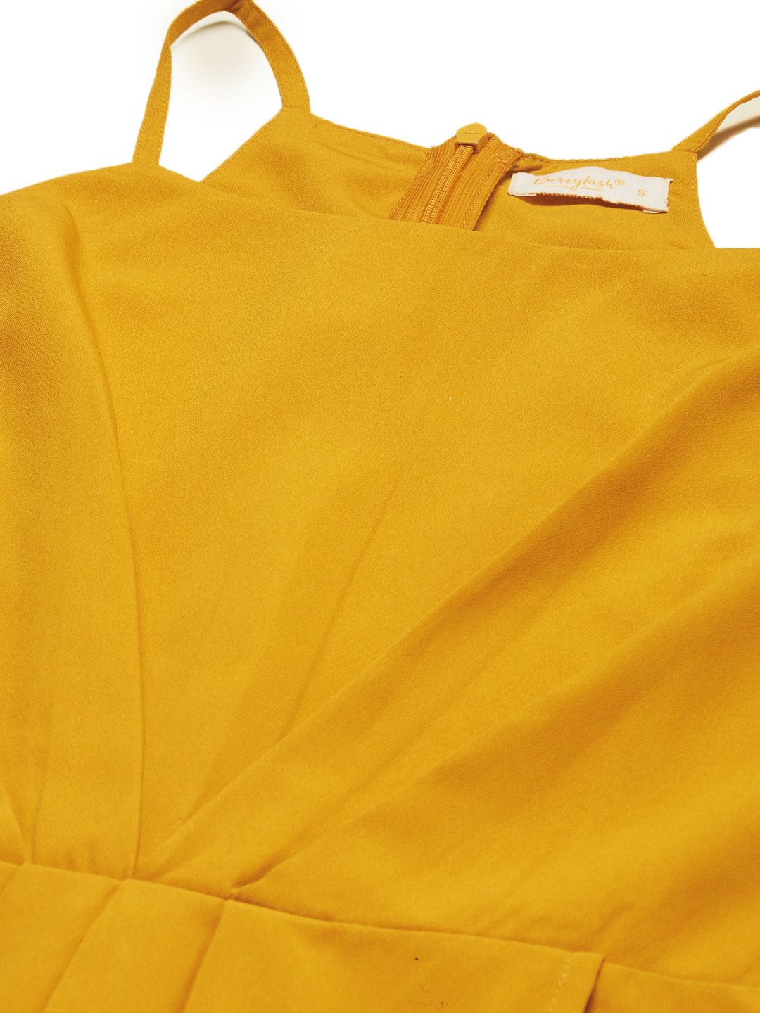 Berrylush Women Mustard Yellow Solid Pleated Ruffled A-Line Dress