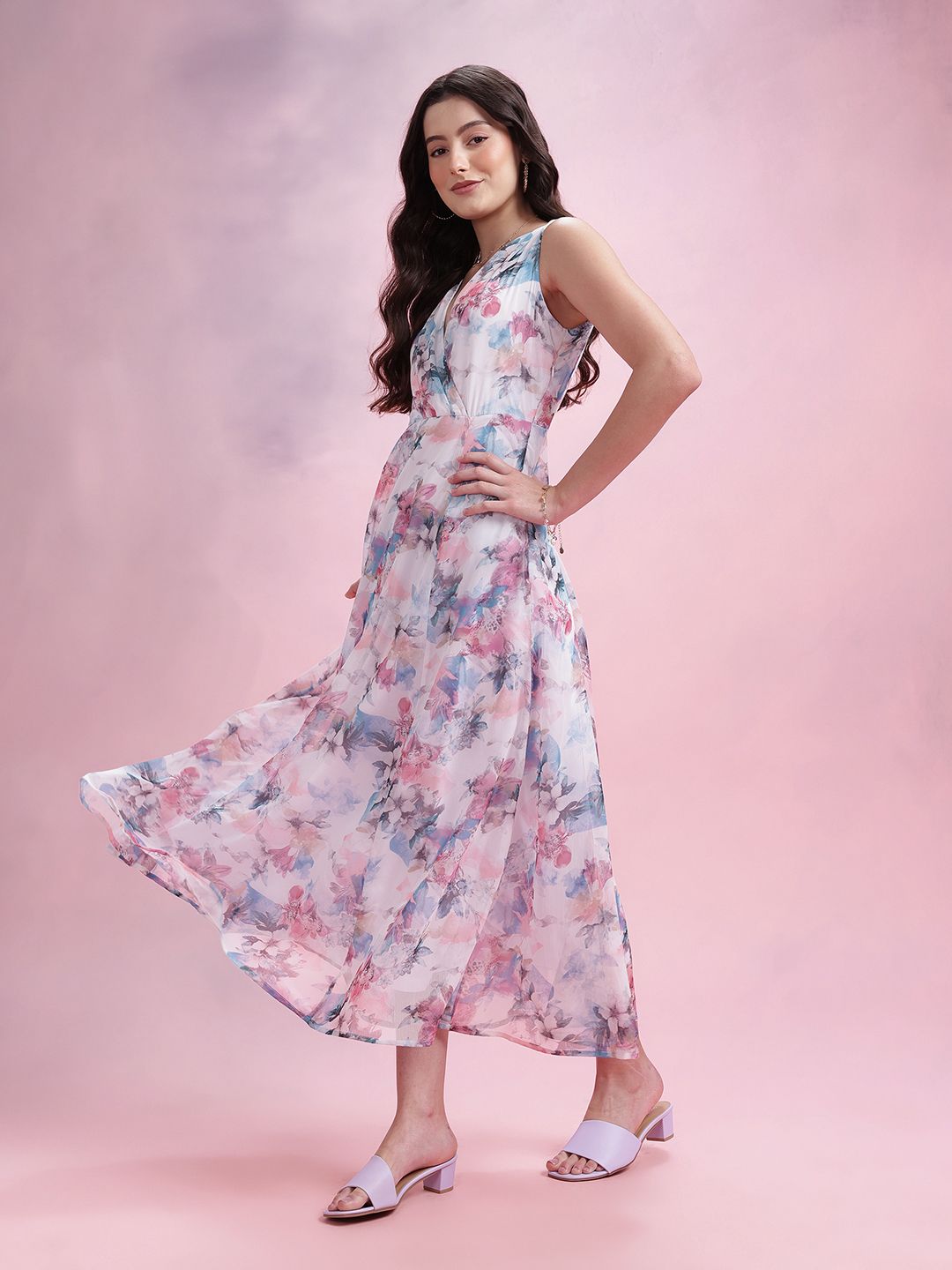 DressBerry Floral Print Paneled Empire Midi Dress