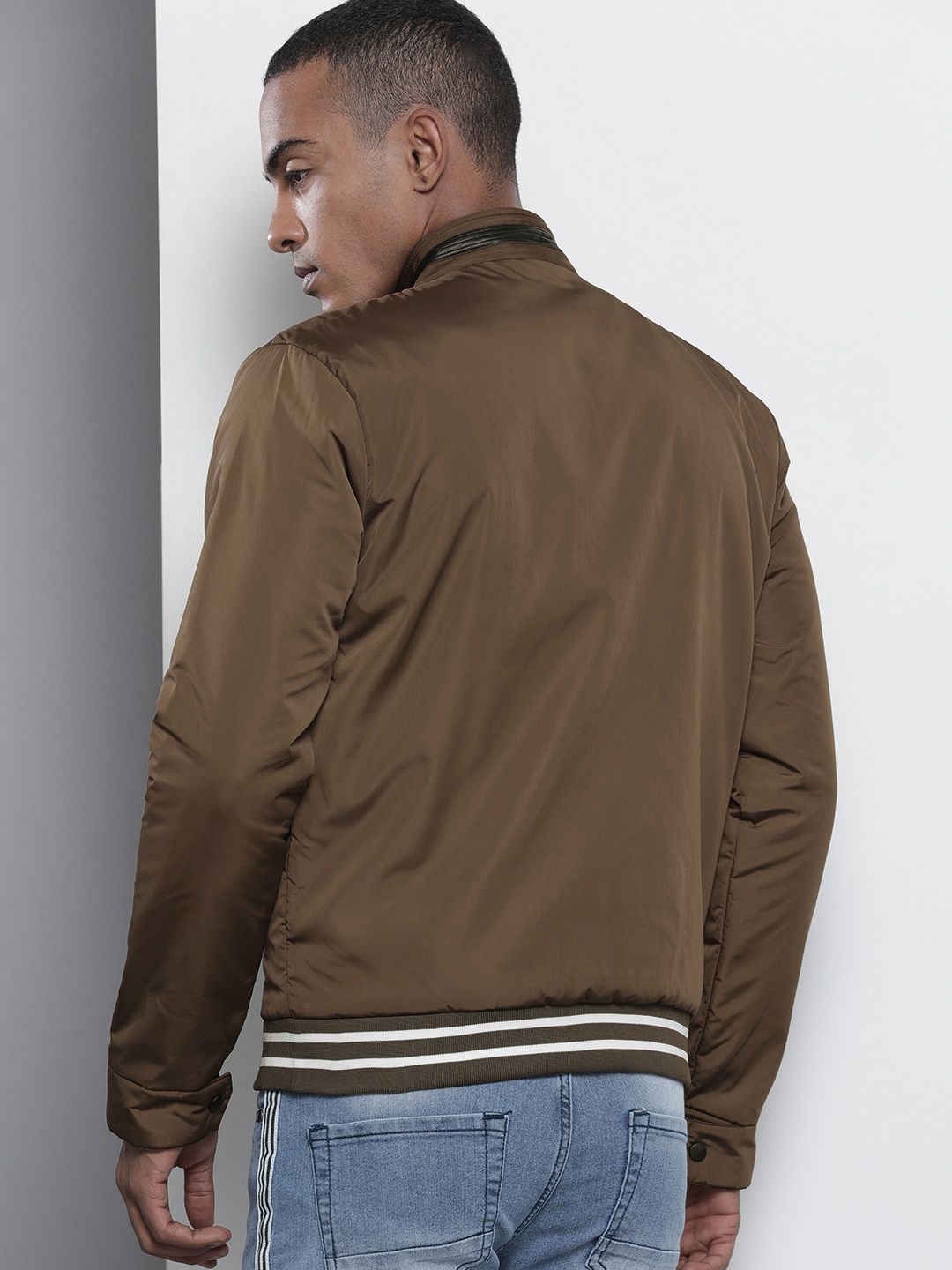 The Indian Garage Co Men Slim Fit Bomber Jacket with Insert Pockets