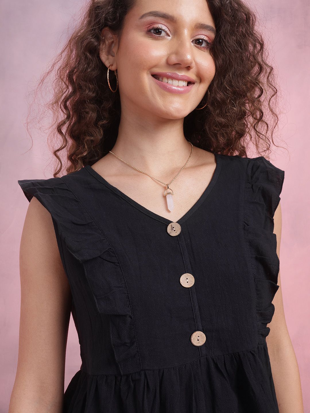 DressBerry Button Detail Ruffles A-Line Top