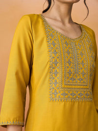 KALINI Ethnic Motifs Yoke Design Thread Work Straight Kurta With Trousers & Dupatta