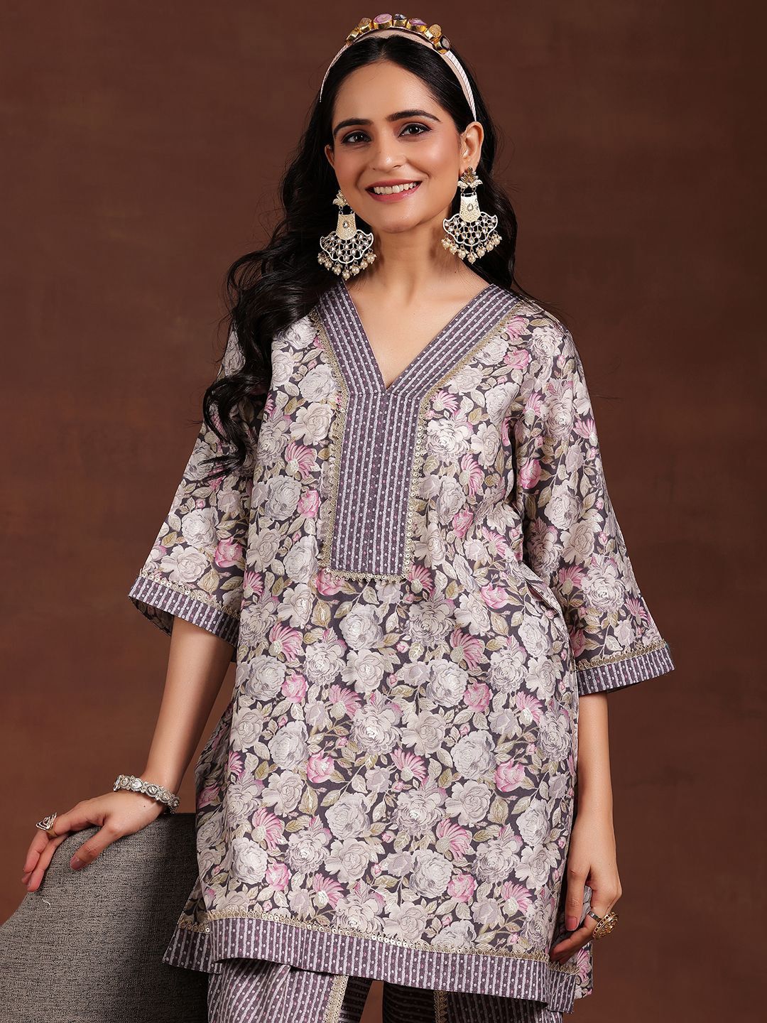 Libas Women Floral Printed Regular Gotta Patti Kurta with Dhoti Pants
