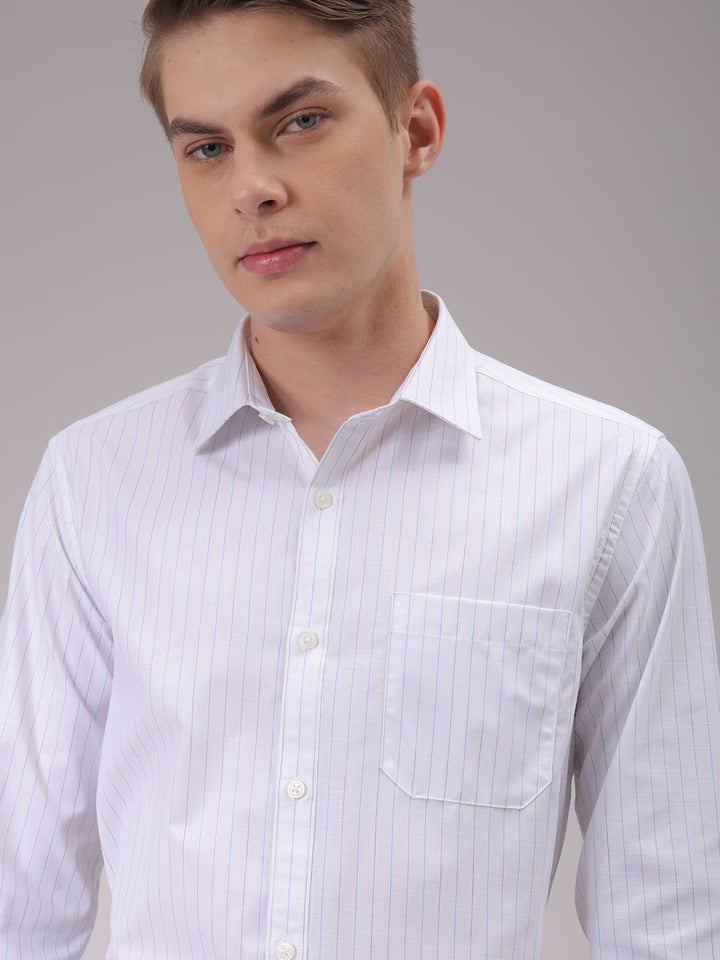 The Indian Garage Co. X Luxe Men Cutaway Collar Vertical Striped Slim Fit Formal Shirt