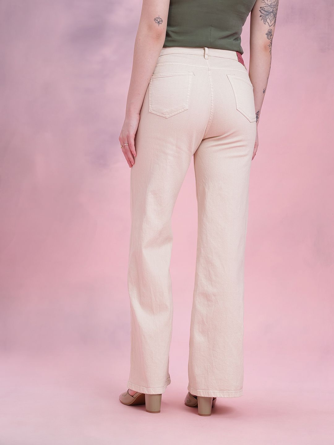 DressBerry Women Wide Leg Mid-Rise Stretchable Jeans