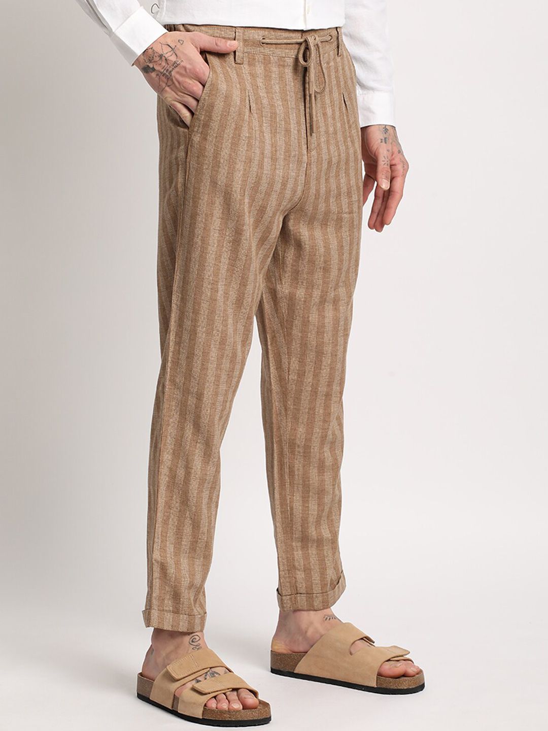 THE BEAR HOUSE Men Striped Tapered Fit Trousers