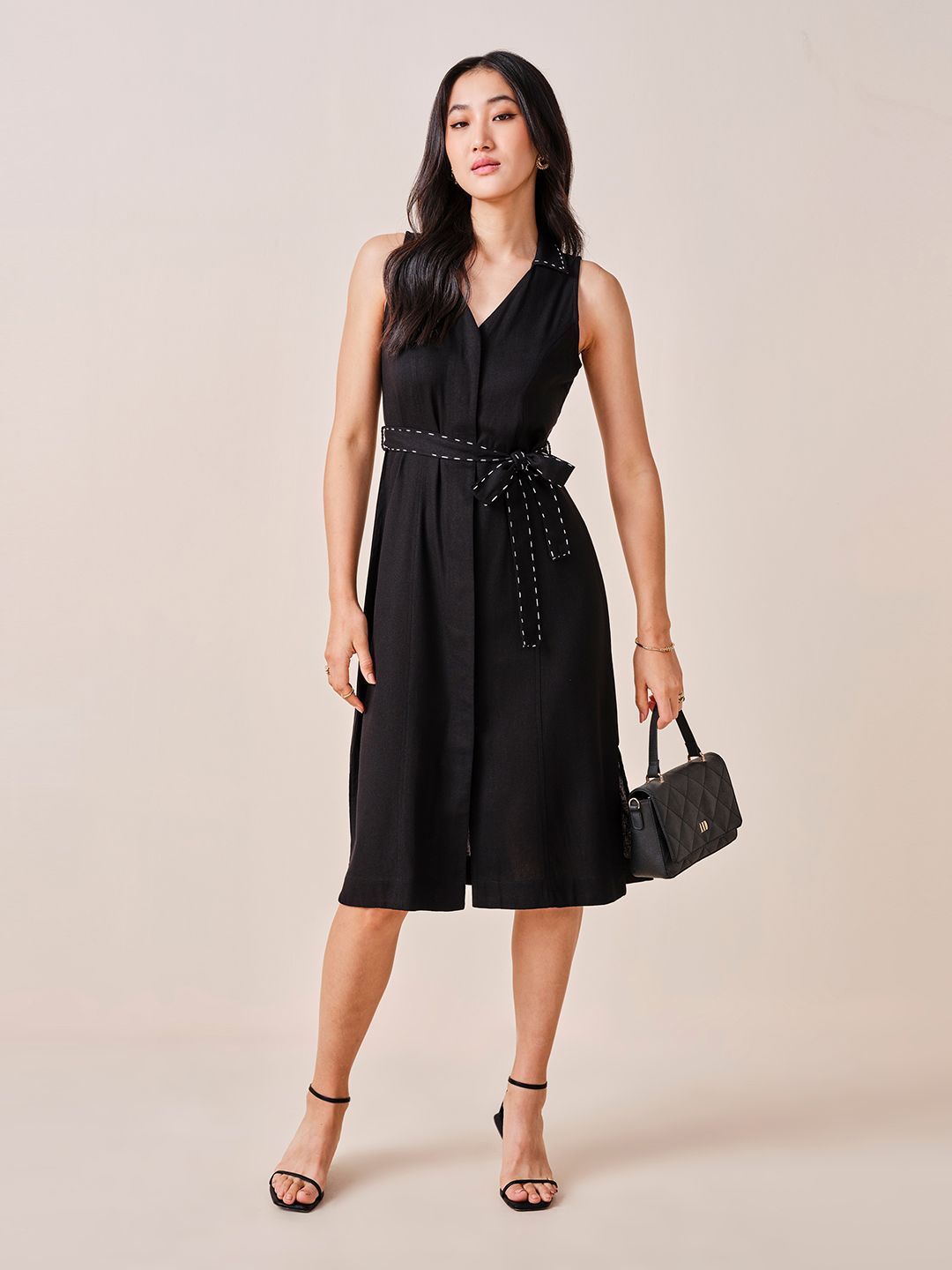 AND Solid Belted Shirt Dress