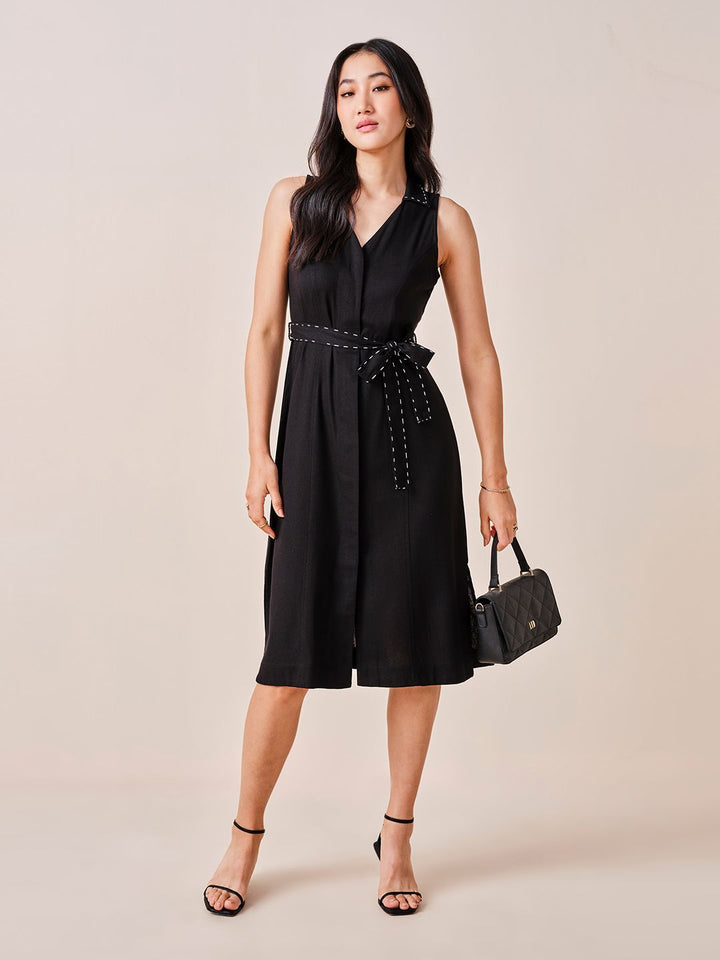 AND Solid Belted Shirt Dress