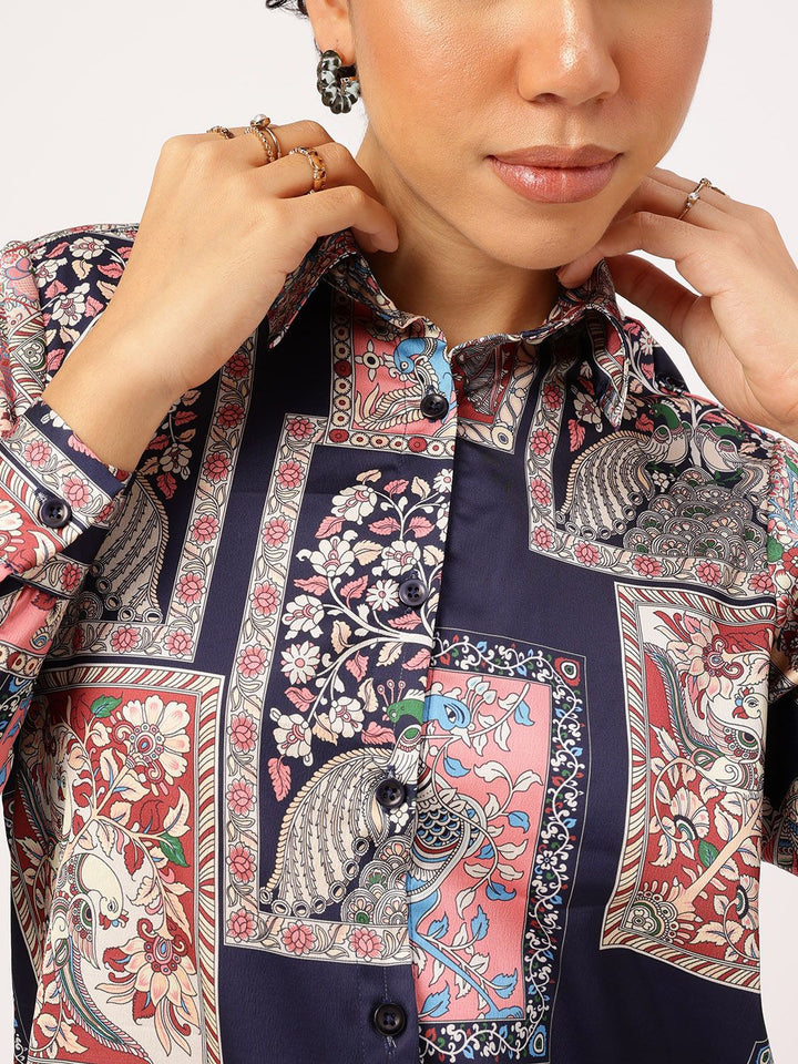 DressBerry Paisley Frames Flounce Hem Shirt-Style Mini Dress
