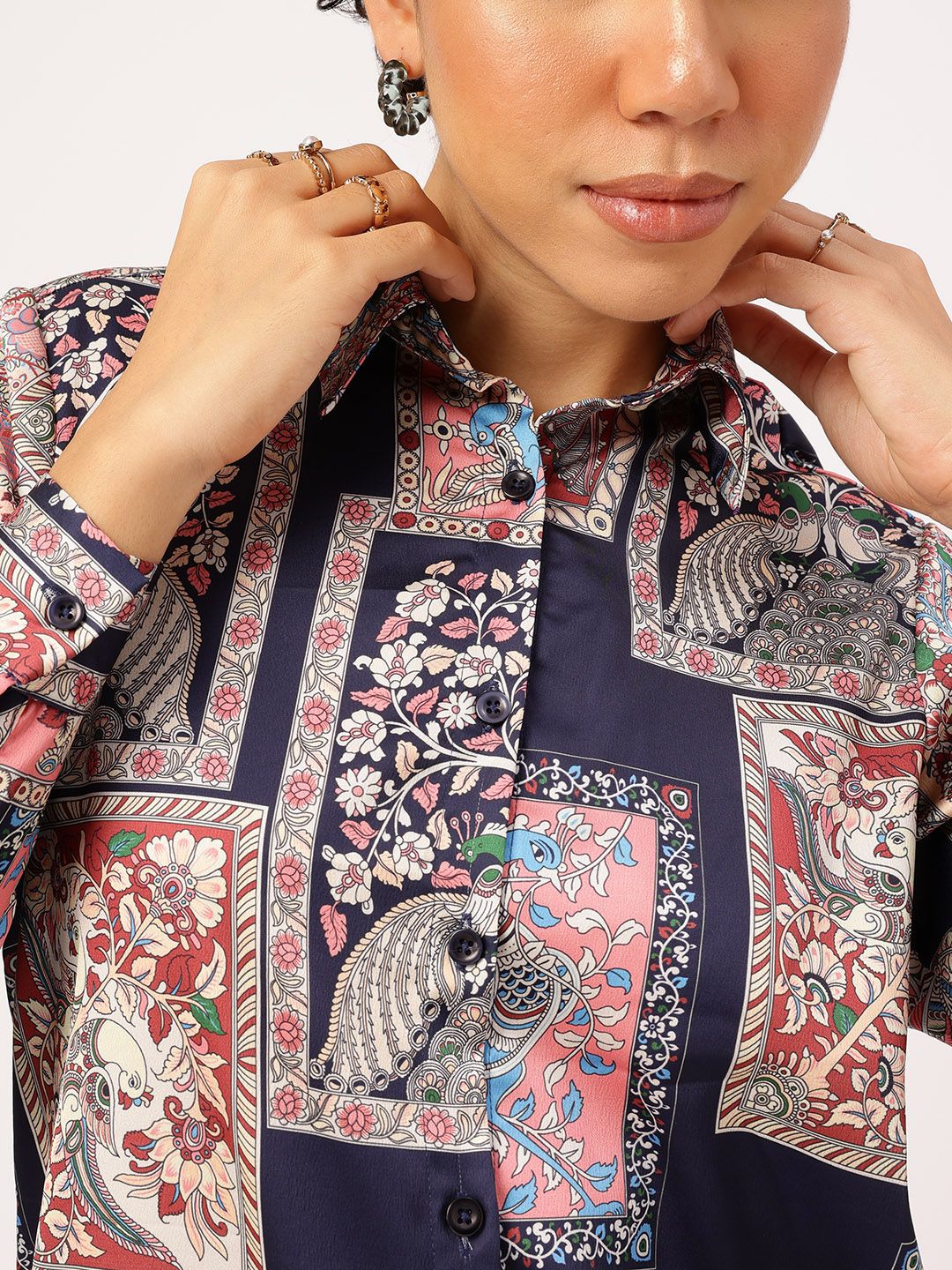 DressBerry Paisley Frames Flounce Hem Shirt-Style Mini Dress