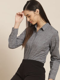 Hancock Women Grey Standard Slim Fit Cotton Formal Shirt