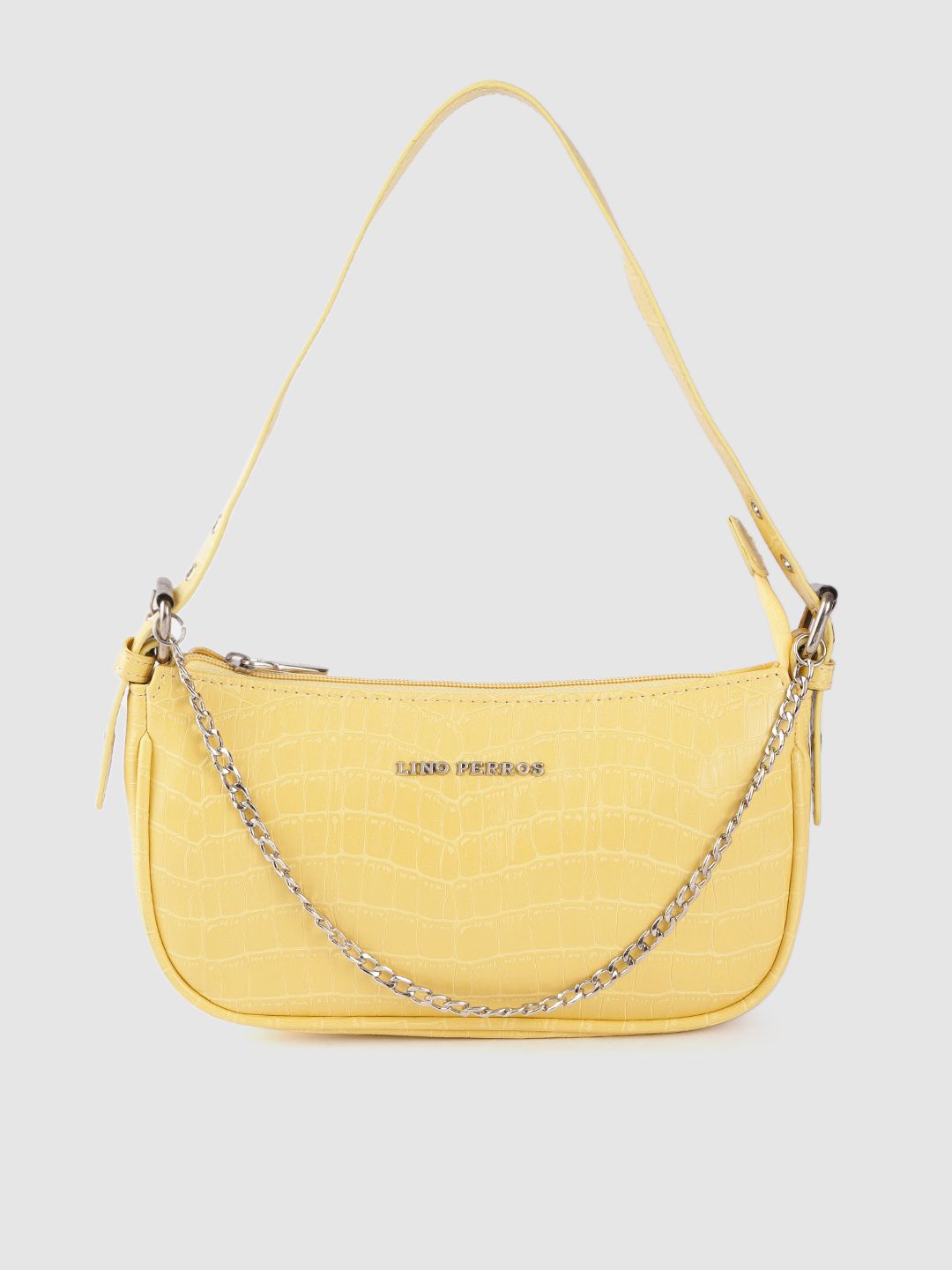 Lino Perros Yellow Croc Textured Baguette Bag