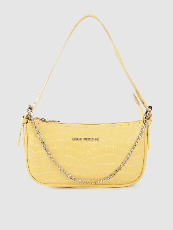 Lino Perros Yellow Croc Textured Baguette Bag