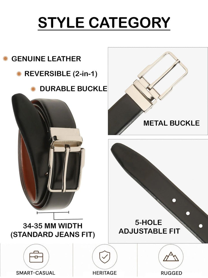 Teakwood Leathers Men Textured Leather Reversible Formal Belt