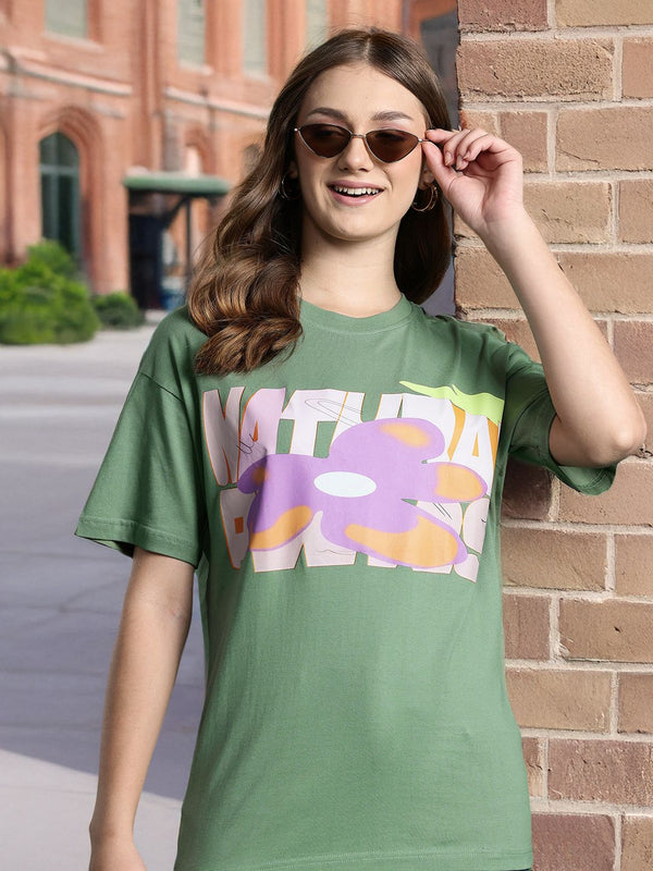 DressBerry Women Pure Cotton Printed Drop-Shoulder Sleeves T-shirt