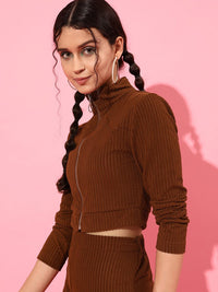 STREET 9 Women Brown Striped Crop Tailored Jacket