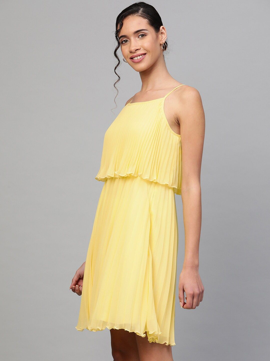 SASSAFRAS Yellow Accordion Pleated A-Line Dress