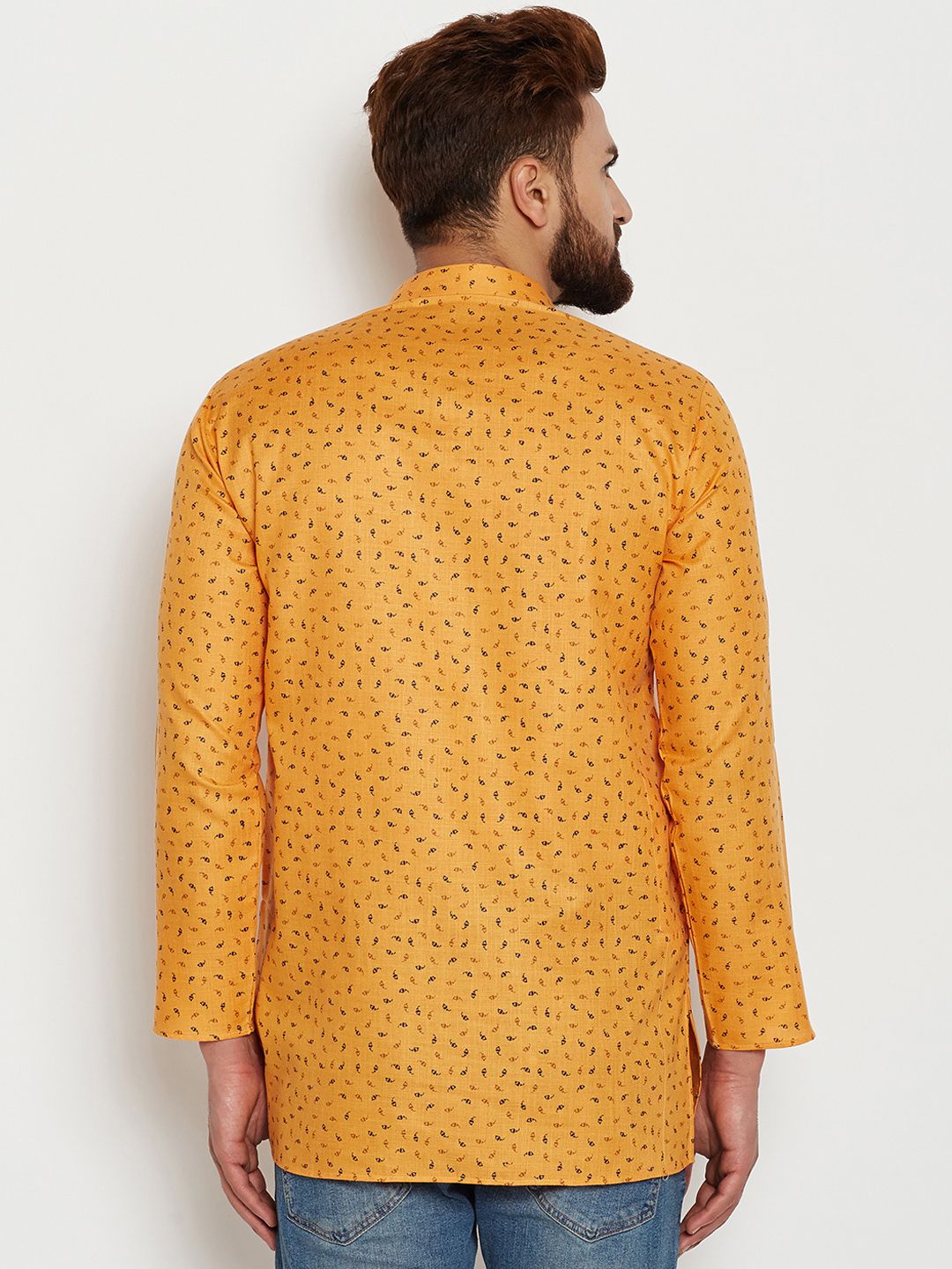 SOJANYA Men Mustard Printed Straight Kurta