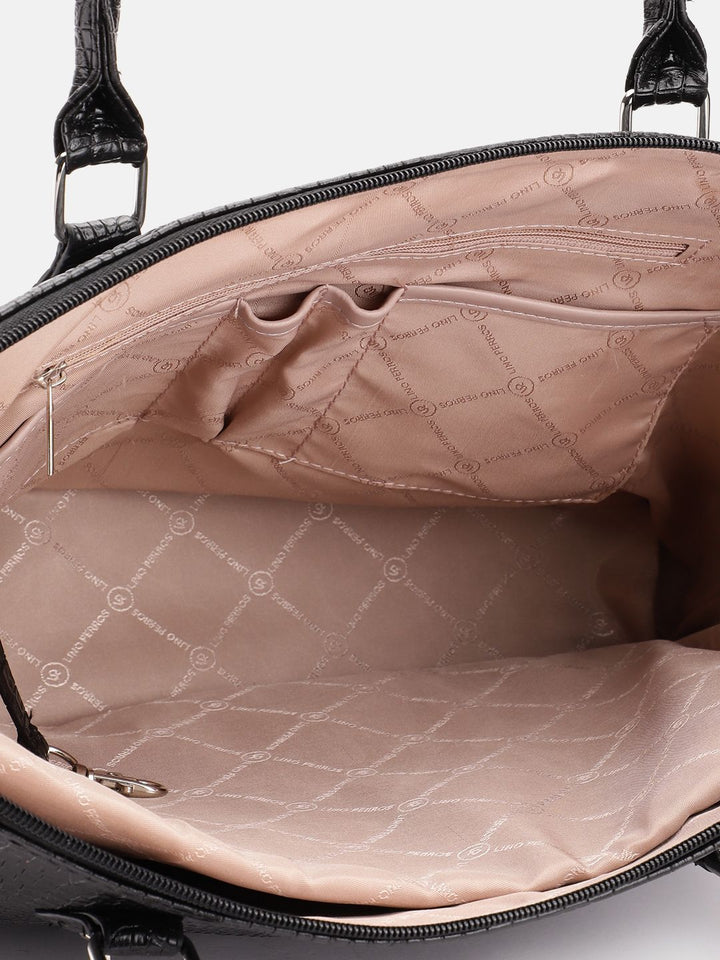 Lino Perros Women Croc Textured Structured Laptop Shoulder Bag