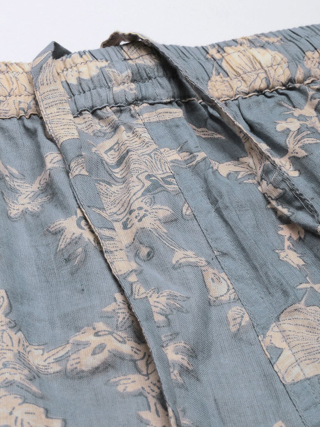 SANSKRUTIHOMES Women Blue & Beige Printed Cotton Night suit