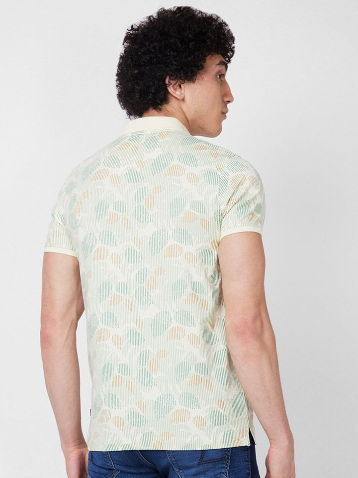SPYKAR Floral Printed Polo Collar Slim Fit T-shirt