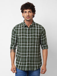 SPYKAR Spread Collar Long Sleeves Tartan Checks Cotton Casual Shirt