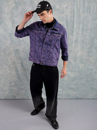 The Indian Garage Co Men Slim Fit Washed Denim Jacket with Flap Pockets