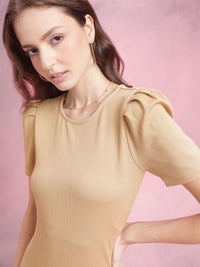 DressBerry Puff Sleeves Ribbed Bodycon Midi Dress