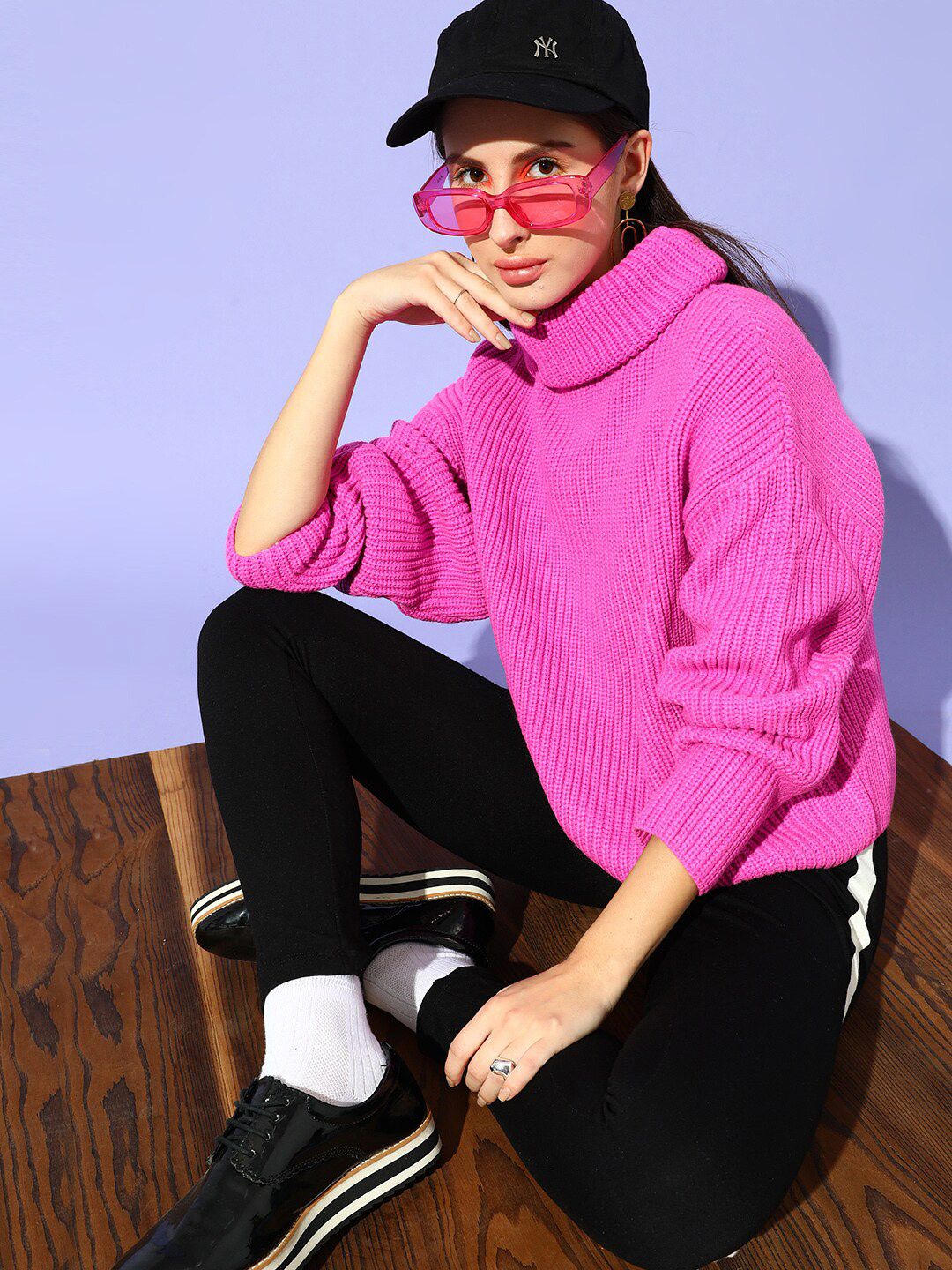 STREET 9 Women Fuchsia Ribbed Pullover Sweater