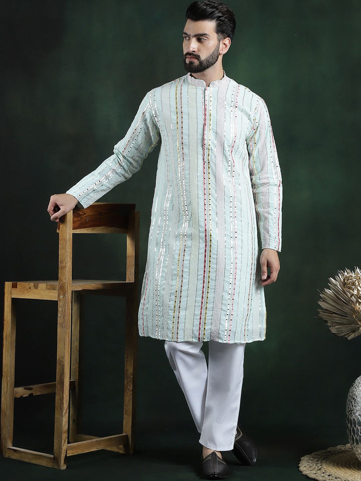 SOJANYA LUXE Kurta Kolar Mandarin Lengan Panjang Sulam Biasa dengan Piyama
