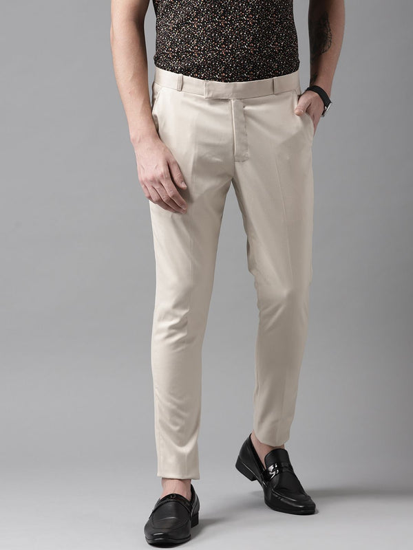DENNISON Men Beige Smart Tapered Fit Solid Regular Trousers