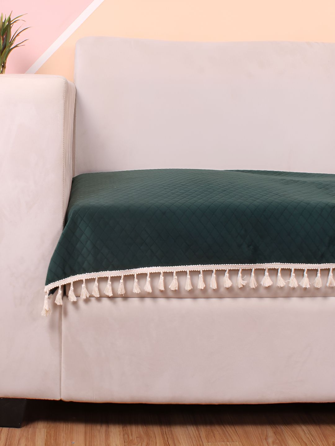 STITCHNEST Green & Beige Self Design 3 Seater Sofa Cover