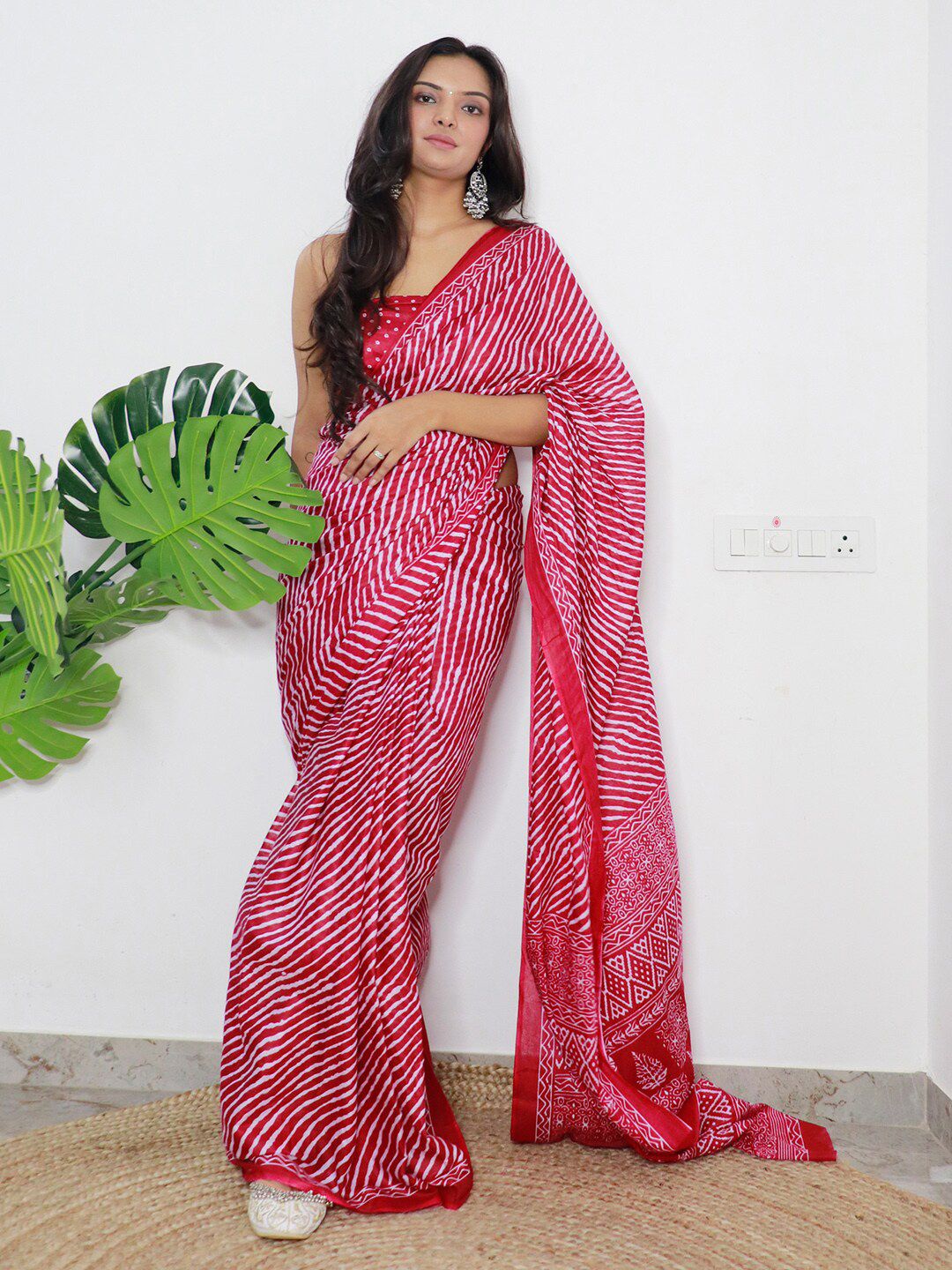 Saree mall Leheriya Printed Poly Cotton Leheriya Ready to Wear Saree