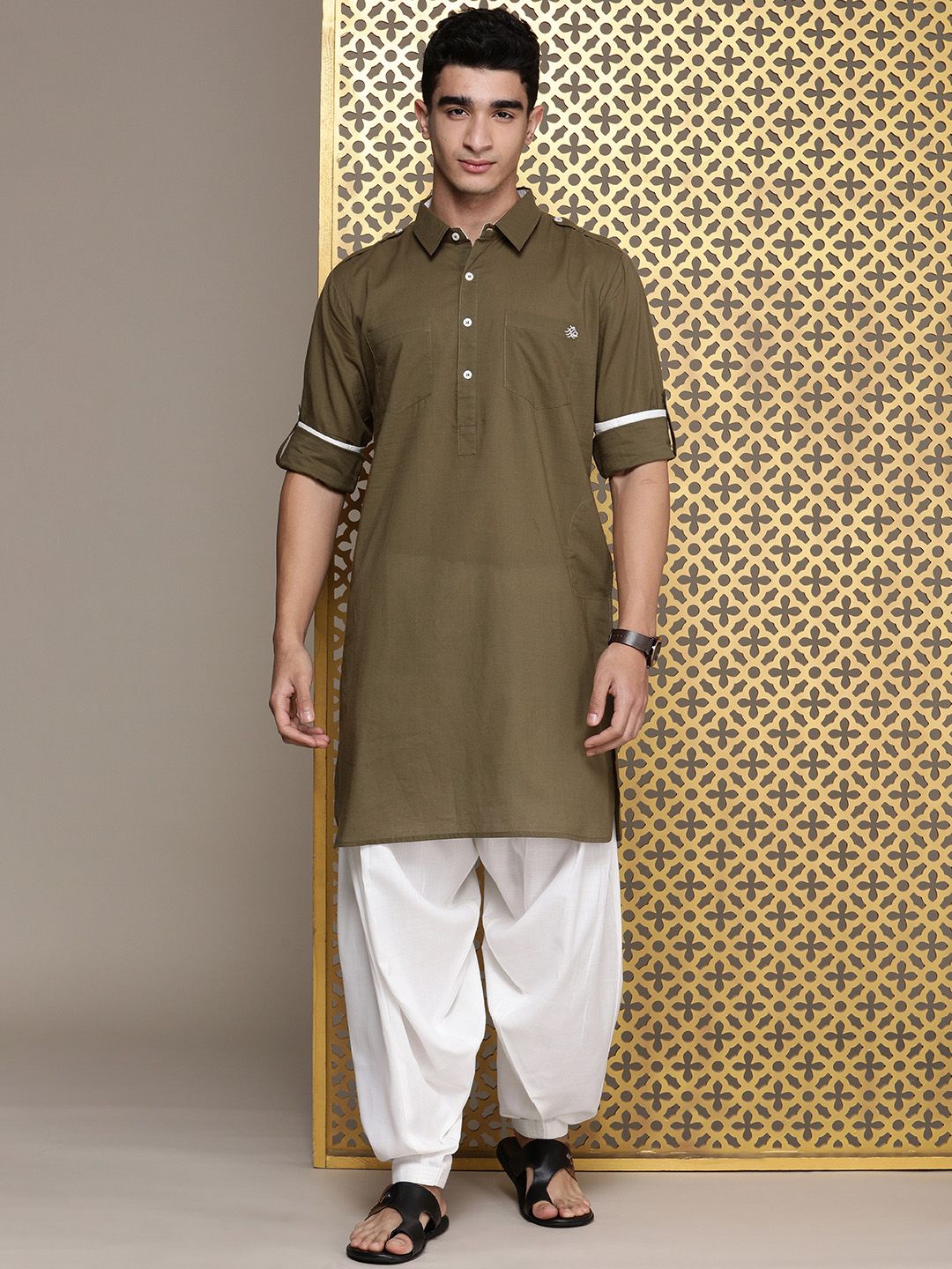 House of Pataudi Pure Cotton Rozana Pathani Styled Kurta With Patiala