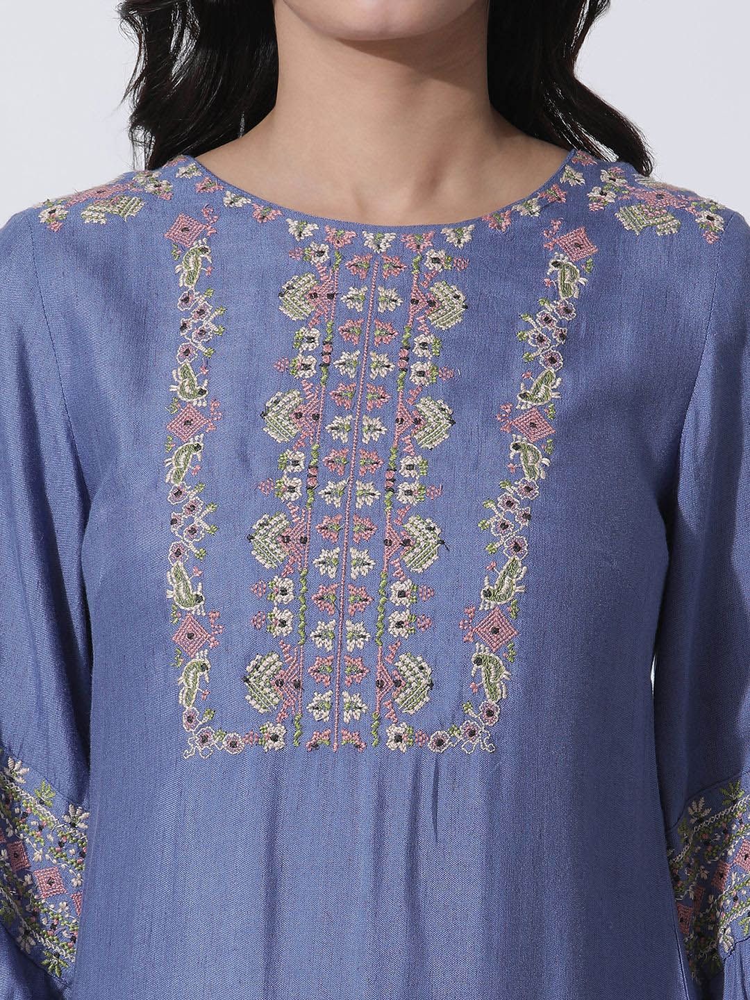 W Floral Embroidered Straight Kurta with Palazzos