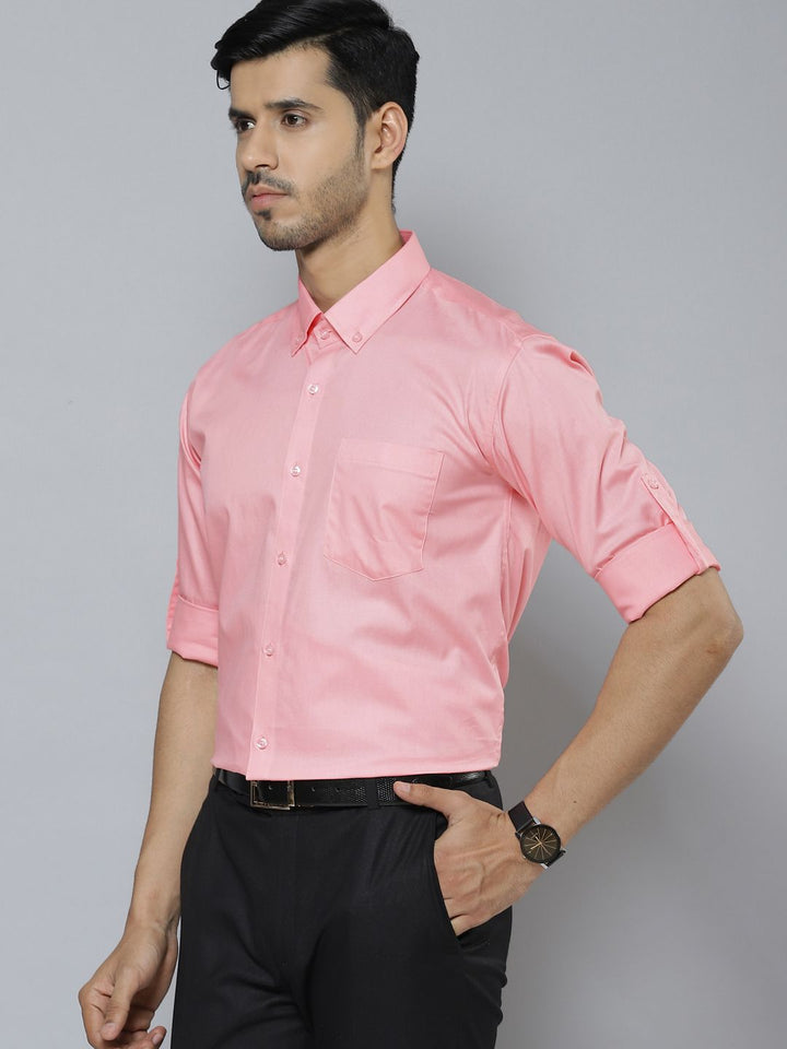DENNISON Men Peach-Coloured Smart Slim Fit Water Repellent Shirt