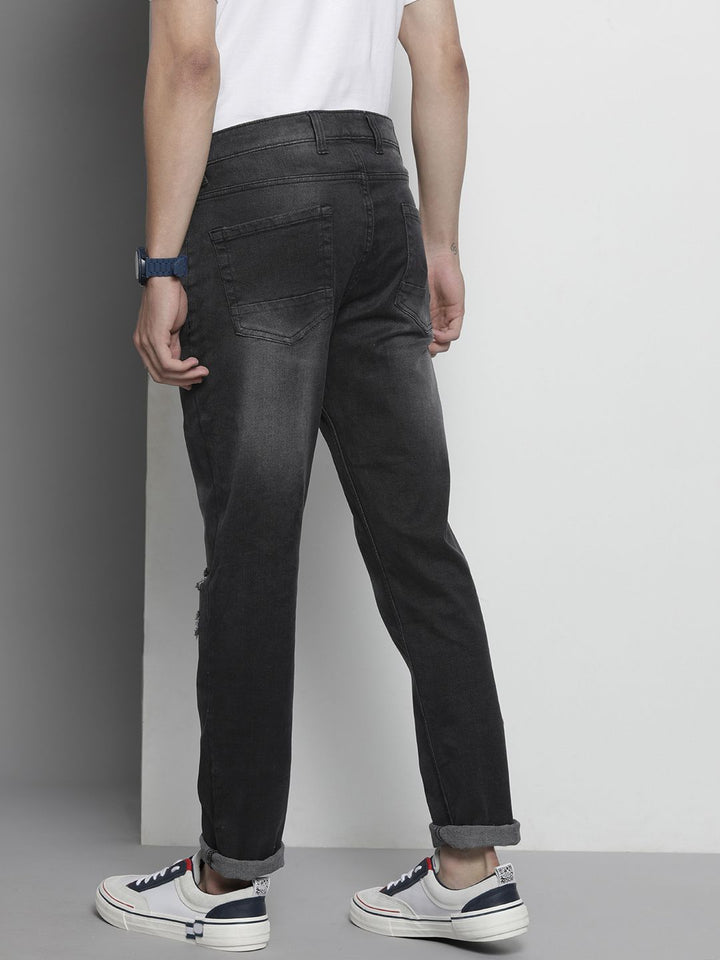 The Indian Garage Co Men Black Slim Fit Low Distress Light Fade Streachable Jeans