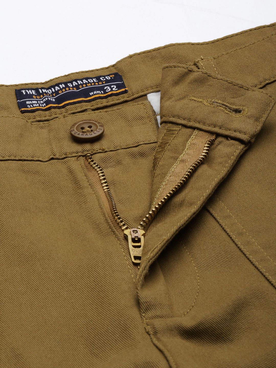 The Indian Garage Co Men Khaki Slim Fit Cotton Cargos Trousers