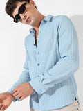 Campus Sutra Blue Textured Classic Fit Casual Shirt
