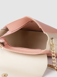 Lino Perros Beige & Peach-Coloured Colourblocked Handheld Bag with Detachable Sling Strap
