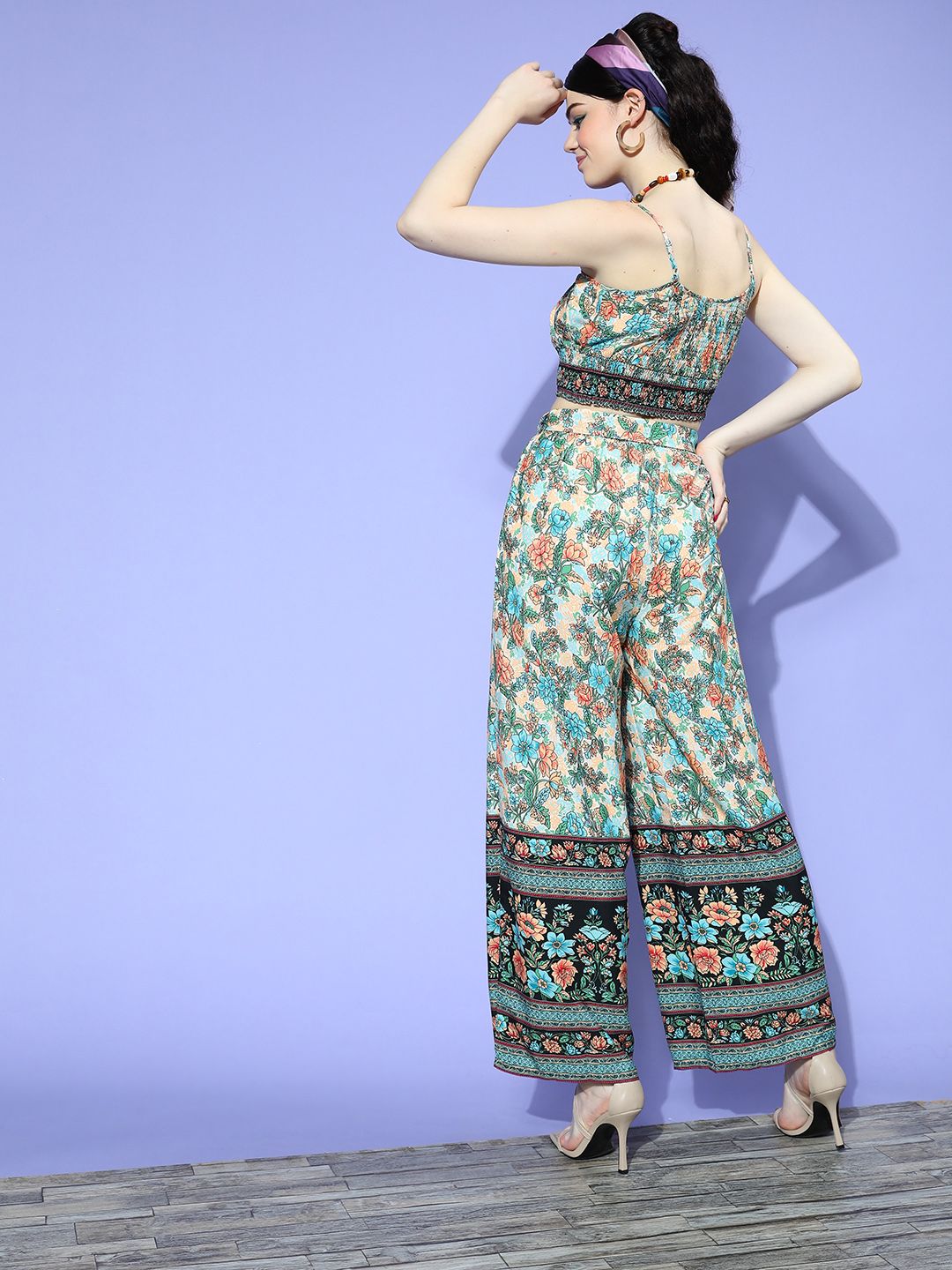 Berrylush Women Lovely Multi-Coloured Printed Top with  Palazzos