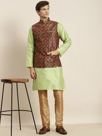 SOJANYA Kurta Belang Hijau Lelaki dengan Jaket Churidar & Nehru